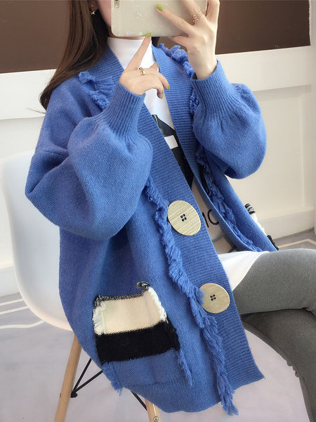 Vesta larga dama cu nasturi mari si buzunare