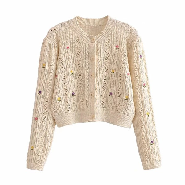 Ζακέτα με λεπτό πλέξιμο και κέντημα λουλουδιών