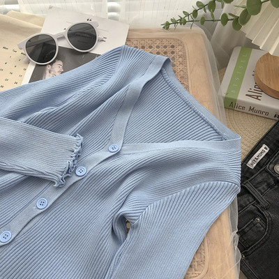 Μονόχρωμο μοντέλο γυναικεία κοτλέ ζακέτα με κουμπιά