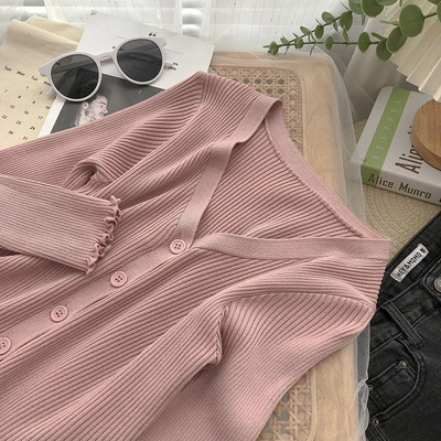 Μονόχρωμο μοντέλο γυναικεία κοτλέ ζακέτα με κουμπιά