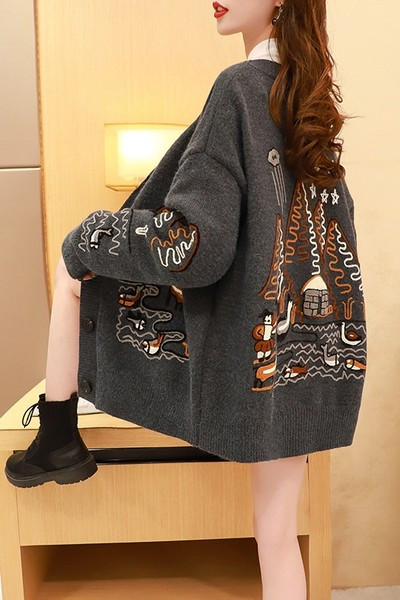 Stílusos női kardigán hímzésmentes mintával