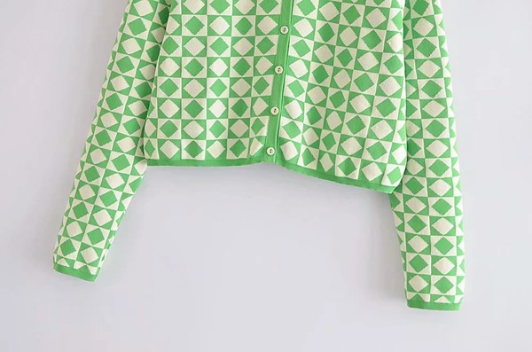 Rohelist värvi lühike ruuduline kardigan