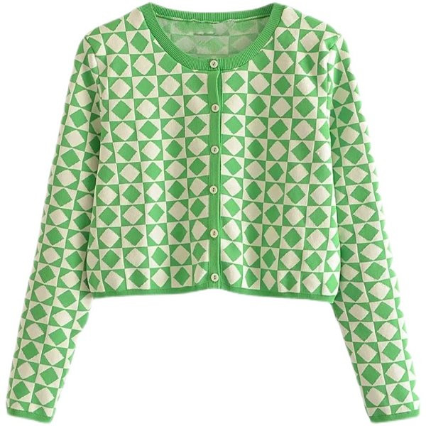 Rohelist värvi lühike ruuduline kardigan