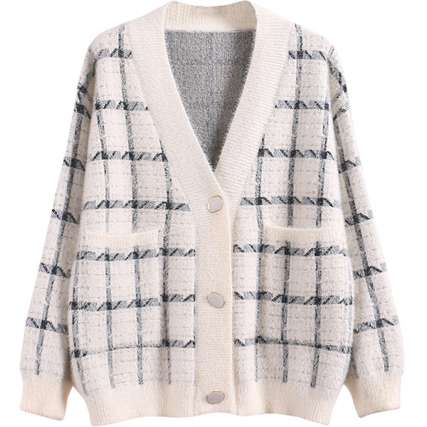 Naiste kaasaegne vest kolmes värvitoonis ja spitsikaelusega