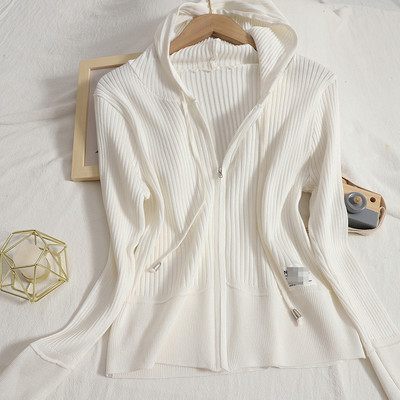 Cardigan casual de damă din catifea, cu glugă