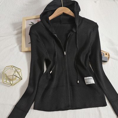 Cardigan casual de damă din catifea, cu glugă