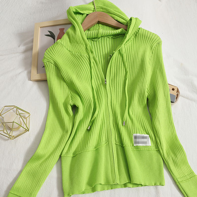 Cardigan casual de damă din catifea, cu glugă