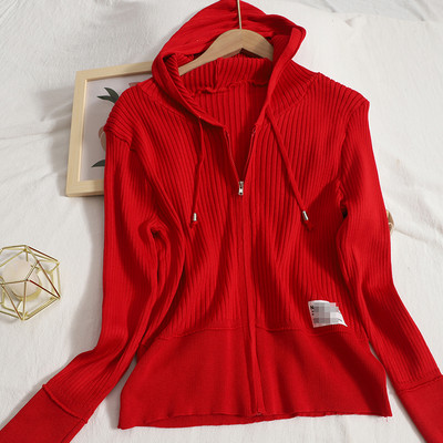 Cardigan casual de damă din catifea, cu glugă