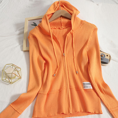 Cardigan casual de damă din catifea, cu glugă