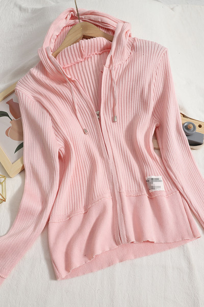 Cardigan casual de damă din catifea, cu glugă