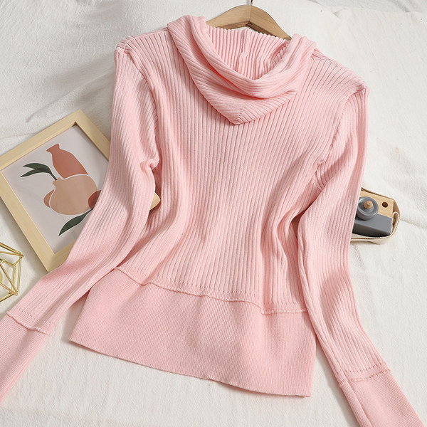 Cardigan casual de damă din catifea, cu glugă