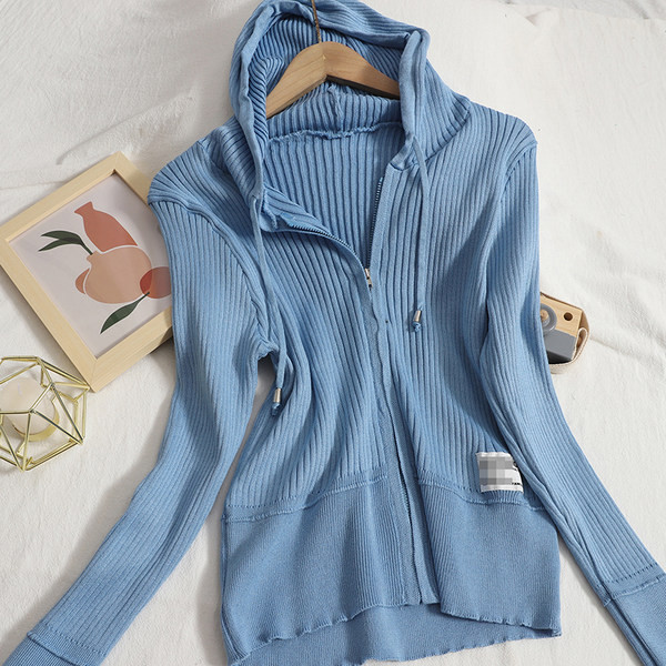 Cardigan casual de damă din catifea, cu glugă