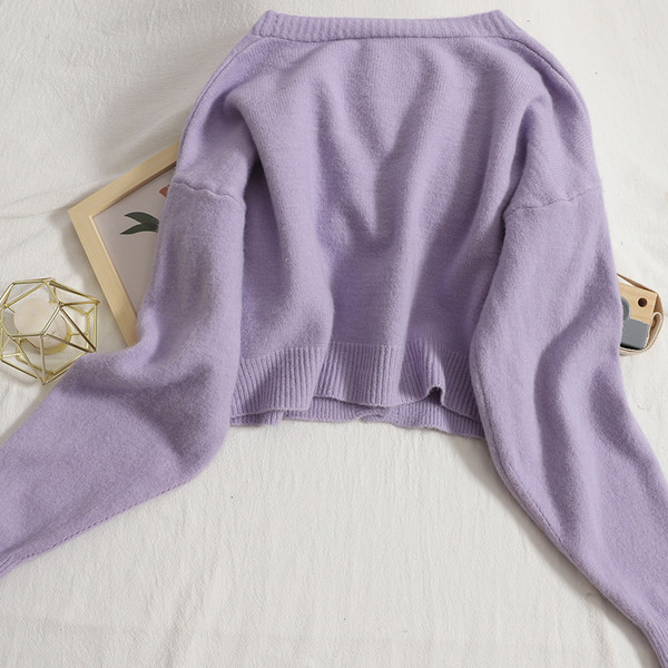 Moodne naiste ühevärviline vest spitsikaelusega ja pikkade varrukatega