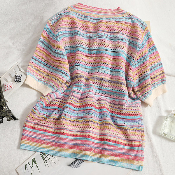 Vestă colorată cu mâneci scurte și decolteu spitz pentru femei