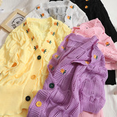 Casual γυναικεία ζακέτα με κέντημα και λαιμόκοψη spitz - διάφορα χρώματα