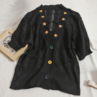 Casual γυναικεία ζακέτα με κέντημα και λαιμόκοψη spitz - διάφορα χρώματα