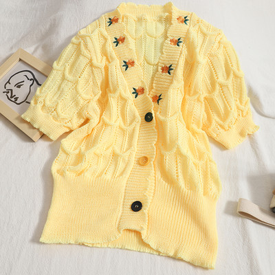 Casual γυναικεία ζακέτα με κέντημα και λαιμόκοψη spitz - διάφορα χρώματα