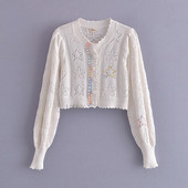 Cardigan scurt din tricotat subțire de culoare albă