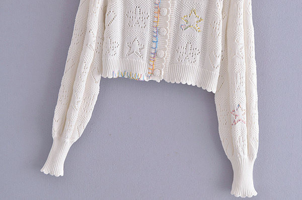 Cardigan scurt din tricotat subțire de culoare albă