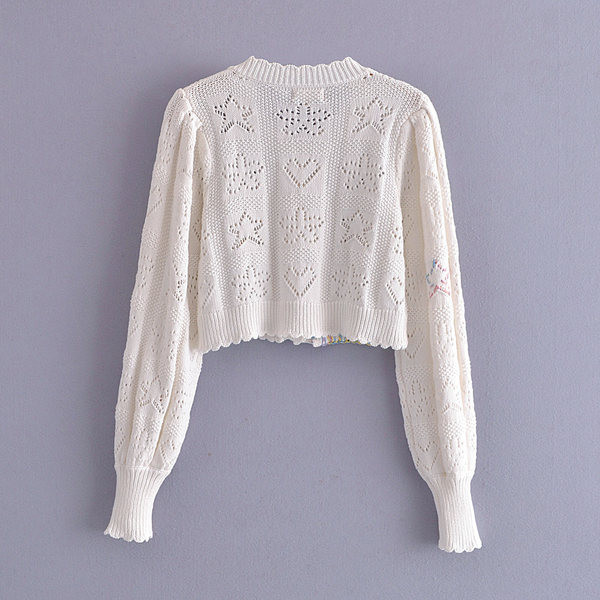 Cardigan scurt din tricotat subțire de culoare albă