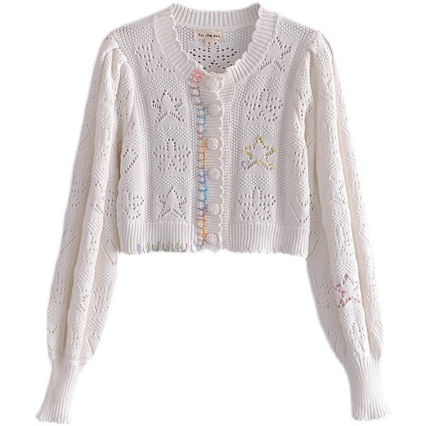 Cardigan scurt din tricotat subțire de culoare albă