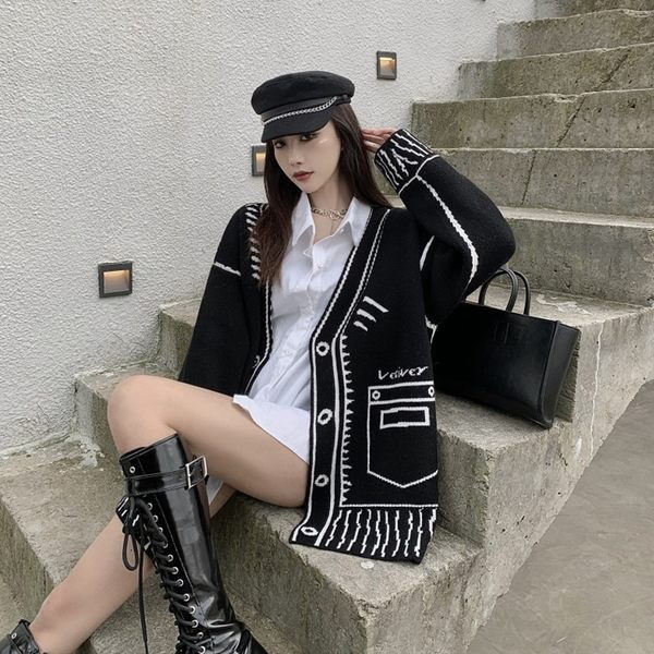 Γυναικεία φαρδύ ζακέτα με μακριά μανίκια