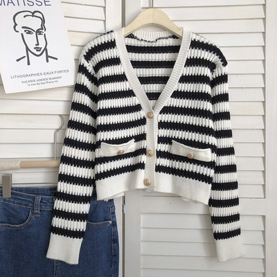 Kuldse värvi triibuline naiste kardigan