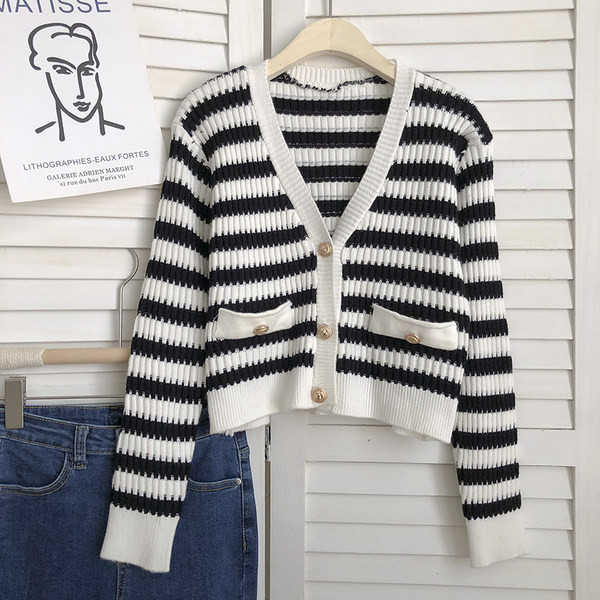 Kuldse värvi triibuline naiste kardigan