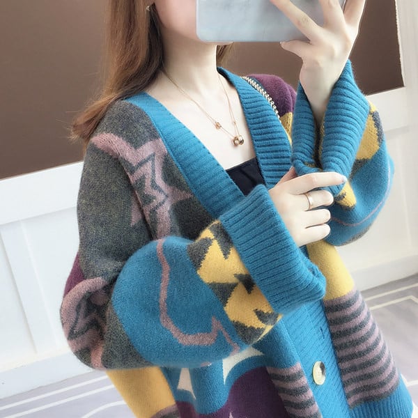 Cardigan colorat de dama gratuit model si inchidere cu nasturi