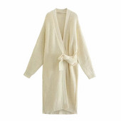 Μακρύ πλεκτή ζακέτα με ζώνη στη μέση