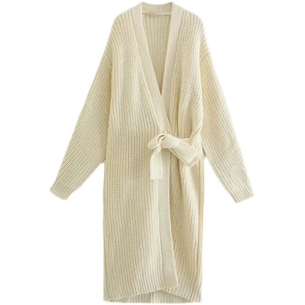 Μακρύ πλεκτή ζακέτα με ζώνη στη μέση