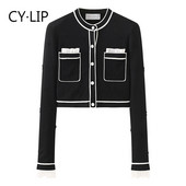 Moodne naiste lühike kardigan nööbi ja taskutega