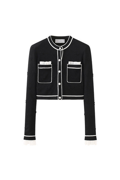 Moodne naiste lühike kardigan nööbi ja taskutega