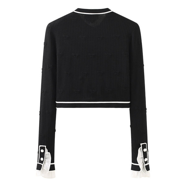 Moodne naiste lühike kardigan nööbi ja taskutega