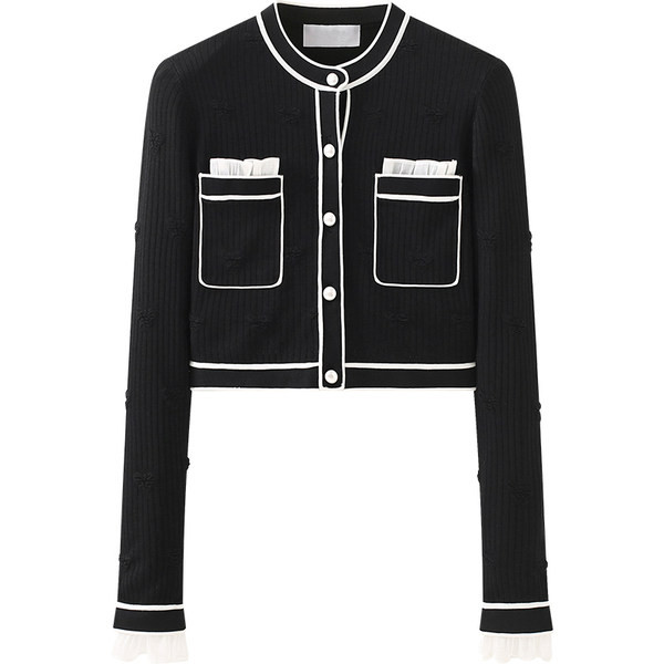 Moodne naiste lühike kardigan nööbi ja taskutega