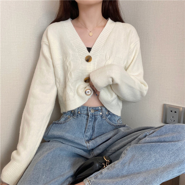 Kaasaegne naiste kardigan lühike mudel spits-kaelusega