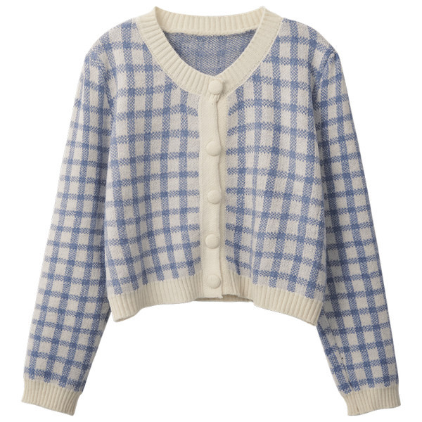 Praegune naiste lühike ruuduline vest ovaalse kaelusega