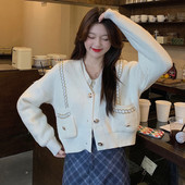 Stiilne naiste lühike taskutega kardigan