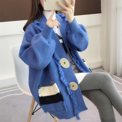 Μοντέρνο γυναικείο ζακέτα μακρύ μοντέλο με τσέπες