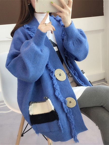 Μοντέρνο γυναικείο ζακέτα μακρύ μοντέλο με τσέπες