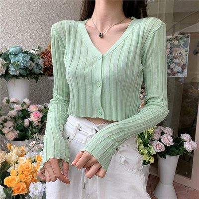 Casual γυναικεία κοντή ζακέτα με λαιμόκοψη και μακριά μανίκια