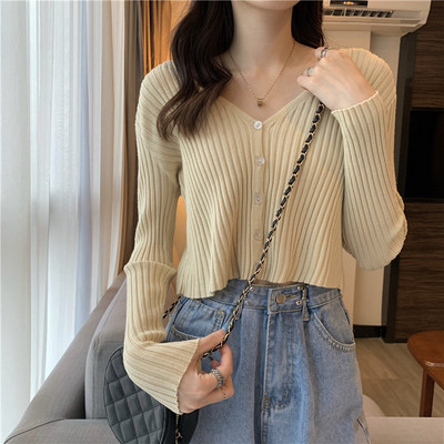 Naiste spitsikaelusega kardigan vabaaja mudel