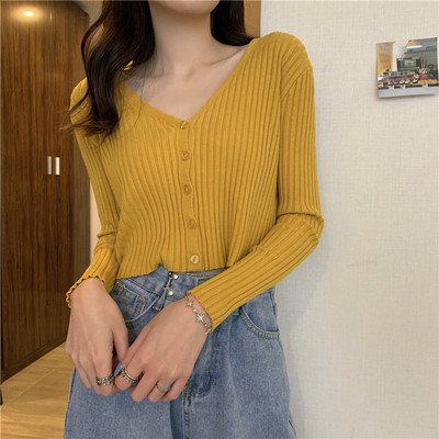 Naiste spitsikaelusega kardigan vabaaja mudel