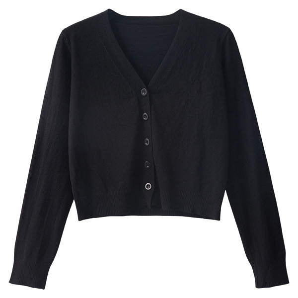 Naiste vabaaja nööpide ja spitsikaelusega pikkade varrukatega kardigan
