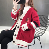 Stilingas moteriškas ilgas kardiganas su siuvinėjimu plataus modelio