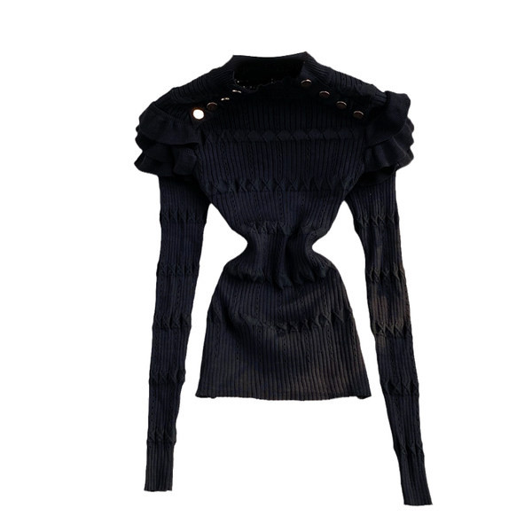 Bluză casual de damă cu guler înalt și mâneci lungi