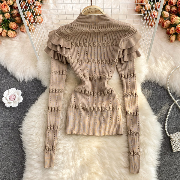 Bluză casual de damă cu guler înalt și mâneci lungi