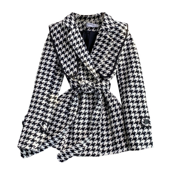 Női kockás kabát hosszú ujjú övvel