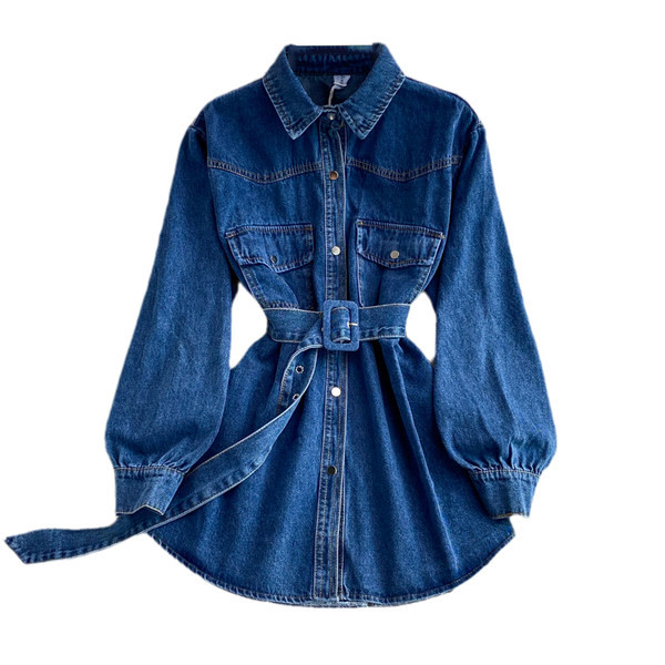 Naiste teksajakk vöö ja taskutega