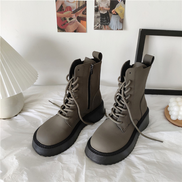 Cizme casual cu sireturi in doua culori